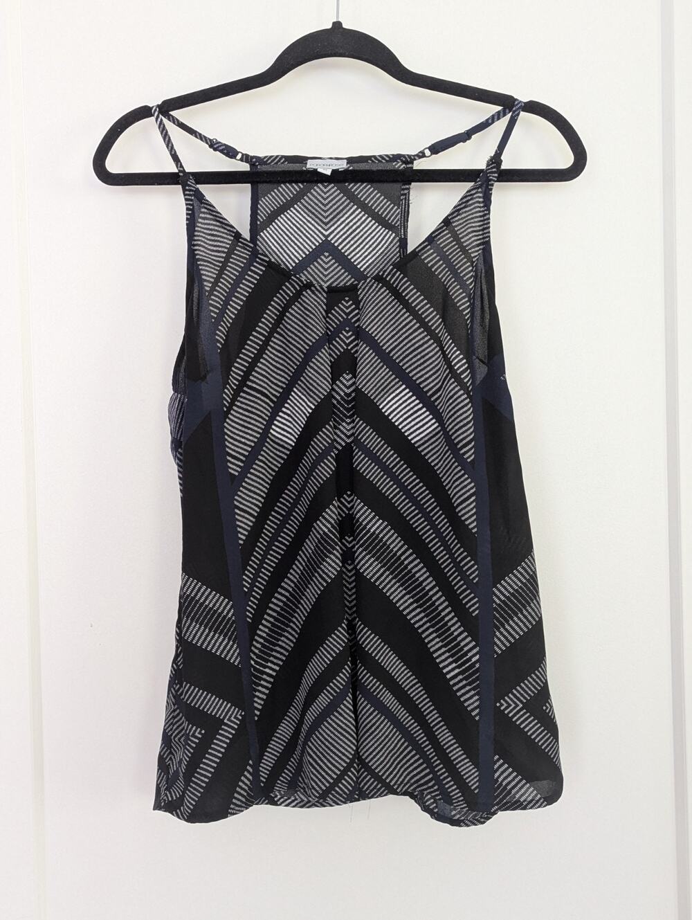 Paraphrase Geometric Racerback Tank Top Size M Blue Black Chevron Print Blouse